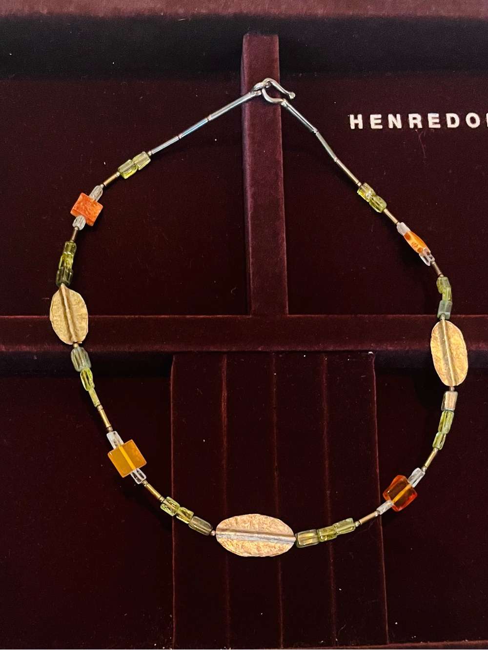 Gold leaf, Green, Amber necklace